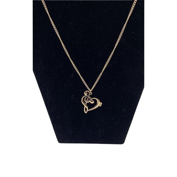 Meirenpeice Women's Necklace With G-Clef & Heart Design Pendant Gold Tone - Picture 1 of 9